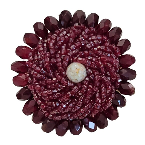 Garnet Glass Bead Wired Trombone Clasp Vintage Brooch, K235 - Picture 8 of 8